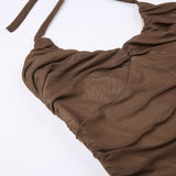 Vintage Brown Halter Neck Mesh Dress