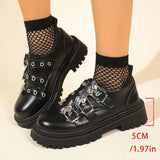 Pbong  Designed New British Lace-up Platform Single Shoes with Heightened Metal Buckle Small Leather Shoes