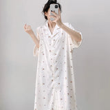 Pbong  Plaid Shirt Skirt Long Nightgown Spring Summer New Women's Sleepwear Homewear Elegant Cardigan Nightdress Lingerie Loungewear