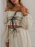 Lantern Sleeve Chiffon Top And A-line Long Skirt Vacation Women Sets 2025 Spring Summer New Ruffle Tee Skirt Summer 2 Piece Set
