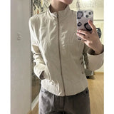 American Vintage Stand Collar Zipper Jackets Early Autumn New Coat Women Y2k Grunge Slim Fit Long Sleeve Tops Mujer