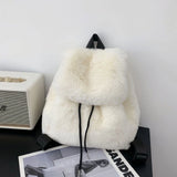 Pbong  Plush Backpack Imitation Rabbit Fur Backpack Student Girl's Large Capacity Drawstring Leopard All-Match