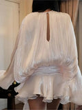 2025 New Fashion Flare Sleeve Satin Short Dress With Tight Shorts Lace-up O-neck Party Women Dress Vacation Beach Summer Cloth
