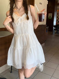 Pbong  Lace Slip Dress Women's Clothing Summer A-line Puffy Skirt Y2k Vintage Short Dresses Korean Fashion Vestidos Para Mujer