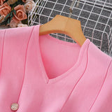 Pbong  Chic Fashion Slim Waist A-line Knitted Dress  New Summer Elegant Double-breasted Party Dress Korean Outfits Vestido