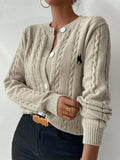 Autumn and winter simple embroidered women's long sleeved knitted cardigan sweater