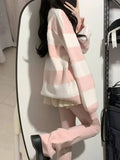 Harajuku Sweet O Neck Long Sleeve Sweaters Y2k Aesthetic Star Design High Street Girl Jumpers American Punk Striped Clothing
