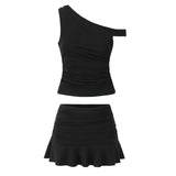 Slanted Collar Off Shoulders Top And Short Skirt Sets 2025 New White Vacation Women Outfits Cotton Blend Slim Sexy Summer Suit