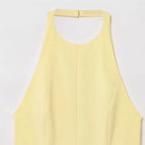 Versatile Halter Neck Backless Short Dress New A-line Zipper Solid Color Yellow Party Dress Fashion Vestidos Woman Clothing