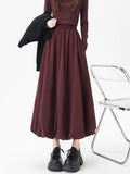 Retro Ball Gown Long Skirt Women Loose High Waist Elegant A Line Skirt Fall Vintage Sweet Design Korean Solid Long Skirts