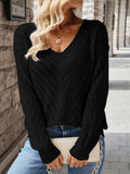 V-neck knitted off shoulder spring and autumn women's sweater can be worn externally