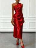 Pbong  Elegant Evening Party Long Dresses For Women Summer Fashion Sleeveless Off Shoulder Satin Maxi Dress Casual
