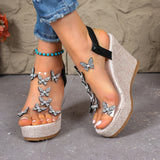 Pbong  Fashion Comfortable Best Women's Sandals Rhinestone Butterfly Open Toe Wedge Heel Summer Beach Casual Party Shoes for Ladies