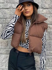 Casual Woman Black Loose Short Vest Female Fashion Oversized  Solid Color Tank Ladies Basic Warm Sleeveless Jacket