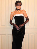 Off-shoulder Strapless Backless Sexy Maxi Dress For Women Patchwork Sleeveless High Waist Bodycon Split Long Dress