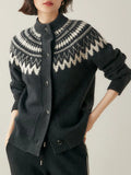 Fair Isle Knit Sweater Cardigan Women Cozy Stand Collar Button Front Sweater Jacket Teen-Girl Fall Winter Vintage Chic Outfit