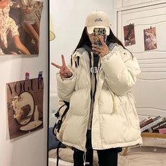 Short Jacket Woman Parkas Fall Winter Thick Warm Spliced Coat Oversized Korean Fashion Loose Puffer Outerwear