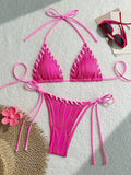 Halter Wrinkled Weave Bikini Women Swimwear Female Swimsuit Two Pieces Bikini Set Brazilian Bathing Suit Swim Beach Wear
