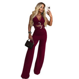 Pbong  Fashionable V-Neck Decorative Button Waist Belt Long Pants Set Women's Clothing Polyester Fiber Made in China Cross-Border