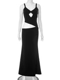 Hollow Out Backless Sexy Maxi Dress Women Gown Spaghetti Strap Sleeveless Irregular Slim Club Long Dress Summer
