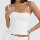 Summer Backless Zip Up Bustier Crop Tops Elegant Vintage Skinny Corset Tank Tops Y2K Women Chic Spaghetti Strap Camis Clubwear