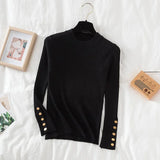 Gold Button Pullovers Sweater Women Long Mock Neck Fitted Knit Top Soft Jumper Streetwear Sweater Fall Winter Layered Outfit