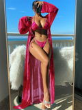 3 Pieces Triangle String Bikini Swimsuit Women & Kimono Swimwear Female Sexy Bathers Bathing Swimming Swim Suit Beachwear