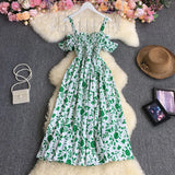 Pbong  Korean Fashion Sweet Off Shoulder Women Party Dress New Summer Floral Print Vacation Long Dress Beach Vestidos