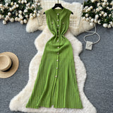 Brand Fashion Women Knitted Summer Dress Elegant Single-breasted Slim Waist Long Shirt Dress Office Lady Vestidos