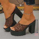 Pbong  Women Retor Leopard Print Super High Block Heeled Sandals Summer Thick Bottom Platform Slipper Woman Plus Size 43 Mule Shoes