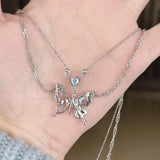 Y2K Butterfly Necklace for Women Girls New Trendy  Silver Color Crystal Pendant Clavicle Chain Necklaces Fashion Party