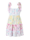Pbong  Floral Printted Sexy Mini Dresse Bohemian Summer Elegant Bandage Ruffles Backless Women Vocation Casual Ladies Dress