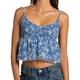 y2k Cami Top Women Summer Vest Floral Print V Neck Spaghetti Strap Sleeveless Pleated Tanks 2000s Clothing Streetwear