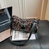 Women's Leopard Print Faux Shoulder Bag Metal Rivet Decor Adjustable Strap Casual Daily Crossbody Underarm Handbag