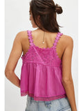 Lace Embroidery Sweet Chic Tank Top V-neck Loose Patchwork Summer Vest Cotton Blend Sleeveless Fashion Vacation Camisole 2025