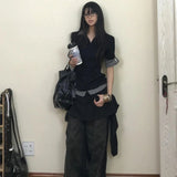 High End Luxury French Fake Two Piece Pullover Harajuku Punk Spliced Color Design Women Shirts Slim Fit Y2k Aesthetic Tops