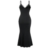 Spaghetti Strap Lace Sexy Maxi Dress For Women Gown Fashion V Neck Sleeveless Backless Ruched Bodycon Long Dress