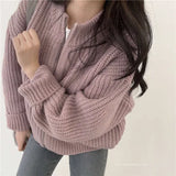 Women's Zip Up Sweater Cardigan Chunky Knit Stand Collar Zipper Front Plain Sweater Jacket Ladies Korean Chic Fall Winter Outfit
