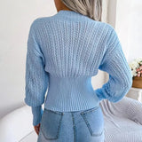Plunge Knit Top for Women Long Sleeve V-Neck Crop Sweater Ribbed Waist Pullover Top Fall Winter Ladies Sexy Chic Outfit