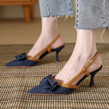 Pbong  Pointed Heel Sandals Velvet Shoes Suit Female Beige Women's Suede Low Closed Denim Black Fashion Real Girls Stiletto Retro