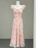 French Holiday Style Sweet Summer Dresses Women New Fashion Floral Pink Chic Long Dress Female Elegant Korean Popular Clothes