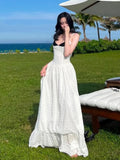 Hollows Patchwork High Slits Dress Women Low-Neck Summer Trend Vacation Beach Party Skinny Elegant Temperament Vestidos
