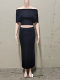 Slash Neck Crop Top And Long Skirt New Matching Sets Cotton Blend Vacation Beach Spring Summer Outfits Knit Elegant Women Sets