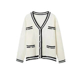 Women's Cardigan with Polished Button Front Fake Pocket V-neck Single Breasted Knit Sweater Coat Elegant Autumn Winter Outfit
