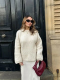Autumn Blue Solid Mohair Loose Knit Sweater Women Elegant O-neck Long Sleeve Knitting Pullover Lady Casual Street Knitwear