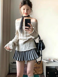 Korean Style Sexy Off Shoulder Sweater Women Sweet Elegant Long Sleeve Knitted Pullover Cute Fashion Slim Up Sweaters