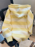 Cartoon Striped Hooded Cardigan Women Loose Cute Long Sleeve Sweet Knitted Sweater Preppy Style Female Kawaii Vintage Tops