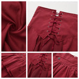 Pbong  Women Gothic Steampunk Pirate Skirt Front Lace-up Tiered Ruffled Irregular Hem Skirt Waist Belt Vintage Medieval Costume