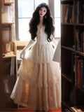 Autumn Women Elegant Lace Patchworke Midi Dress Long Sleeve Vintage Party Prom Vestidos Female Clothing Female Birthday Clothes