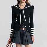 Preppy Style Knitted Cardigan Women Striped Sailor Collar Cute Long Sleeve Sweater Elegant Sweet Autumn Winter Cardigan